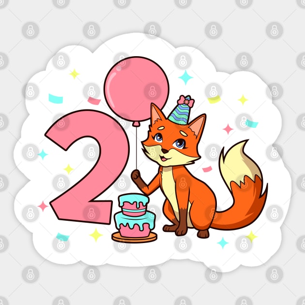 I am 2 with fox - girl birthday 2 years old Sticker by Modern Medieval Design